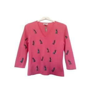 Vintage Alexandra Bartlett Petite Coral Pink Embroidered Sweater Dresses Large P